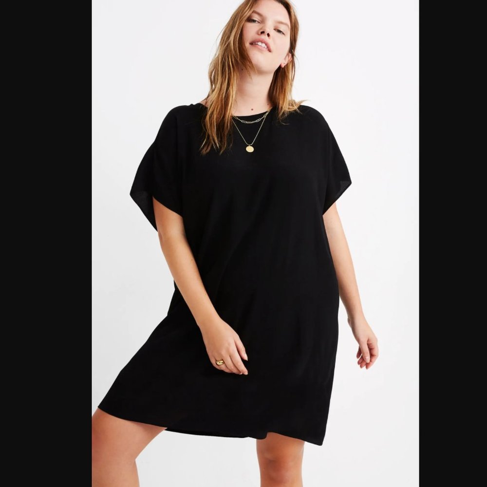 Madewell Black Crewneck Button Back Easy Dress